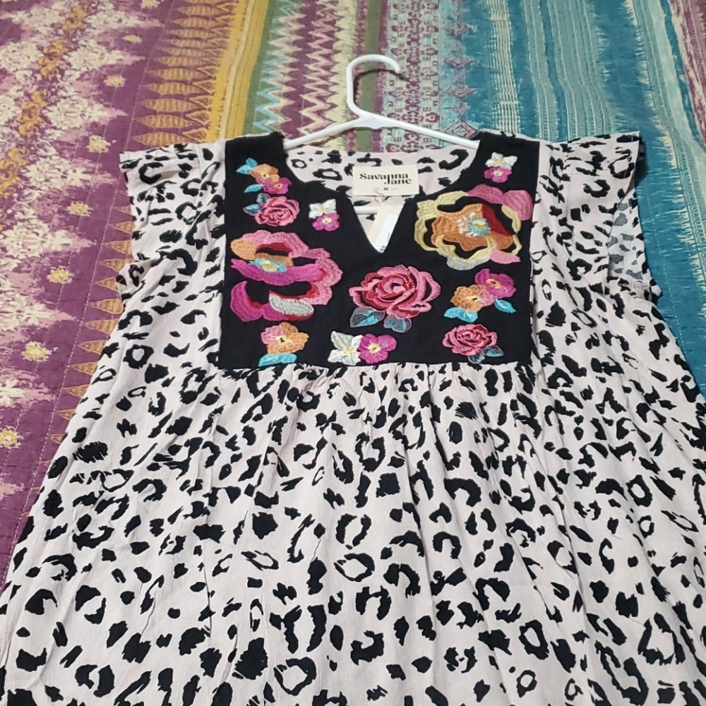 Savannah Jane Leopard Embroidered Blouse
